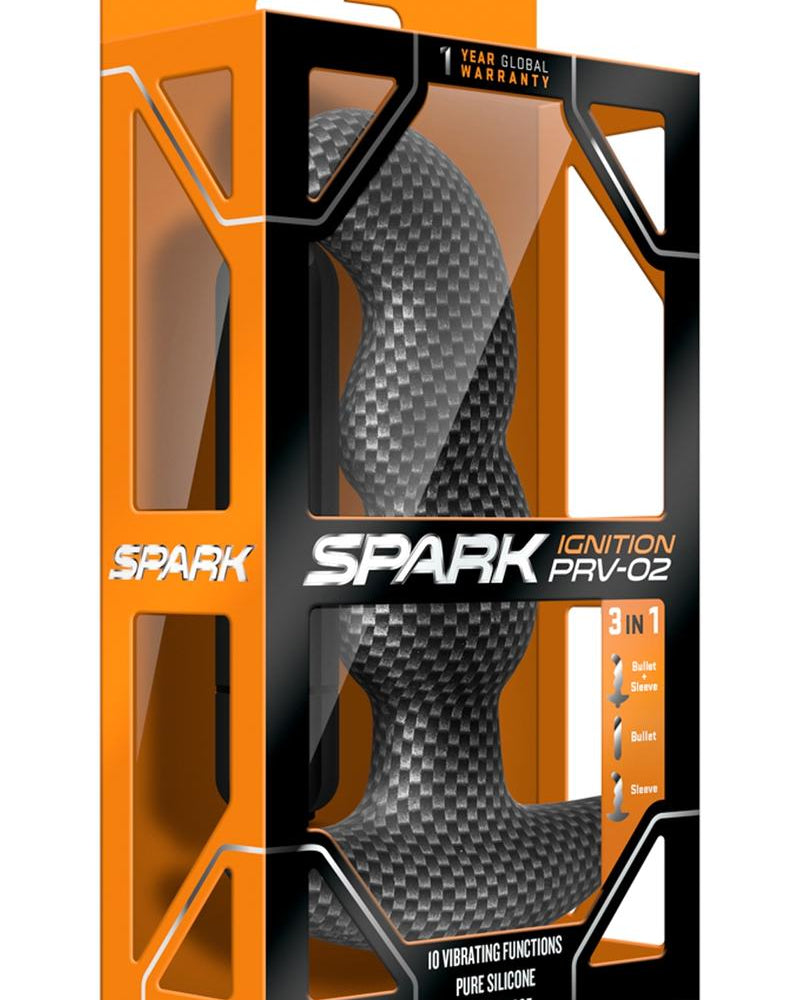 Spark Ignition Prv-02 Silicone Textured Prostate Massager Waterproof Black 5 Inch