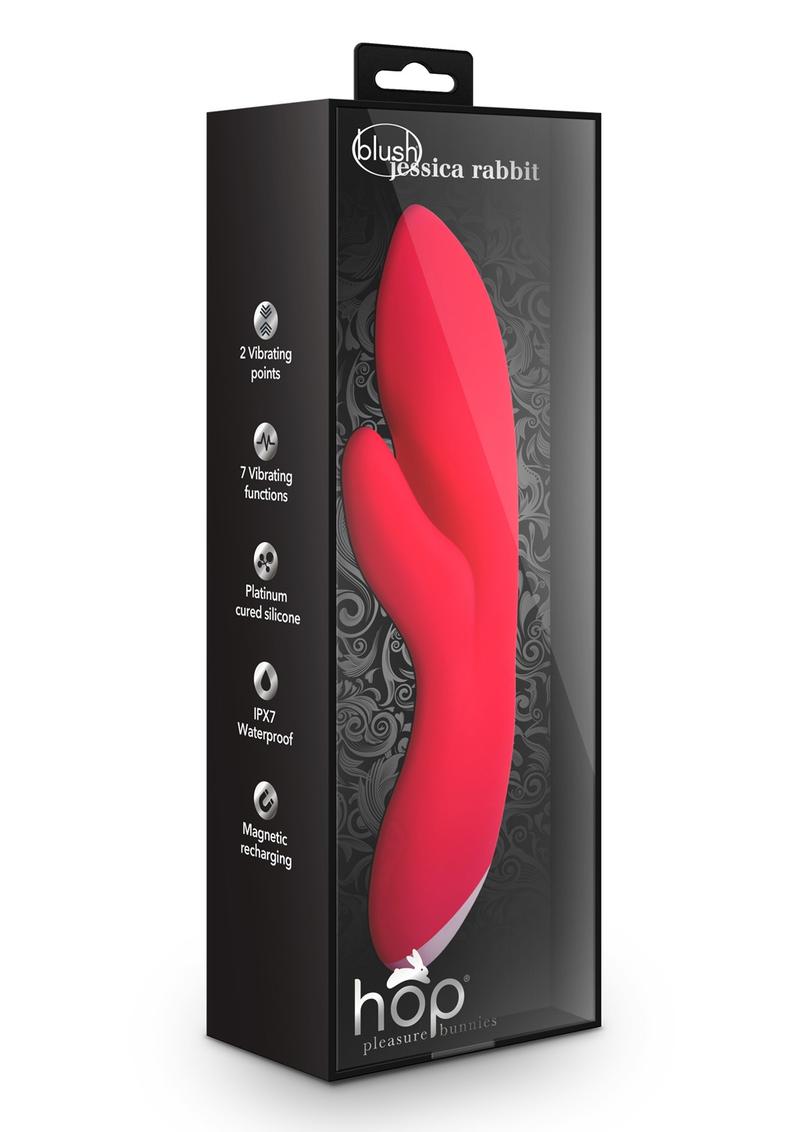 Vibrador de silicona resistente al agua Hop Pleasure Bunnies Jessica Rabbit de 8 pulgadas color cereza