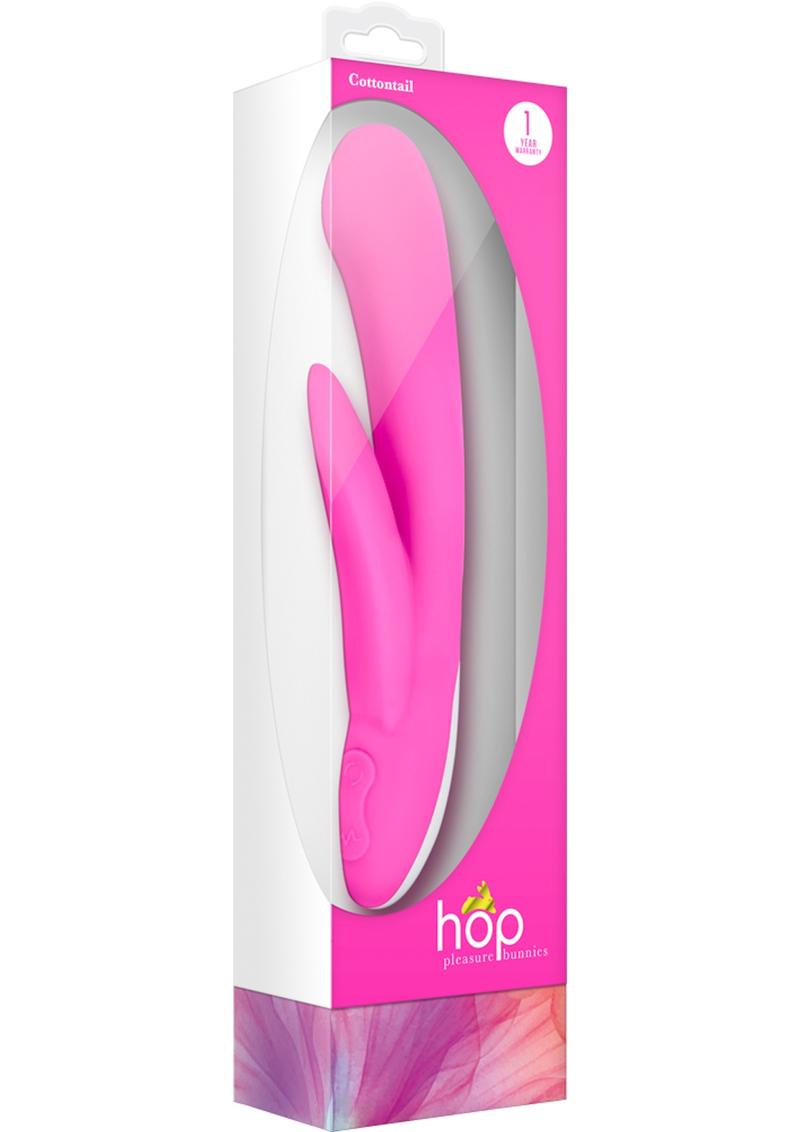 Vibrador recargable por USB de silicona con forma de conejito de Hop Pleasure, resistente al agua, color rosa intenso