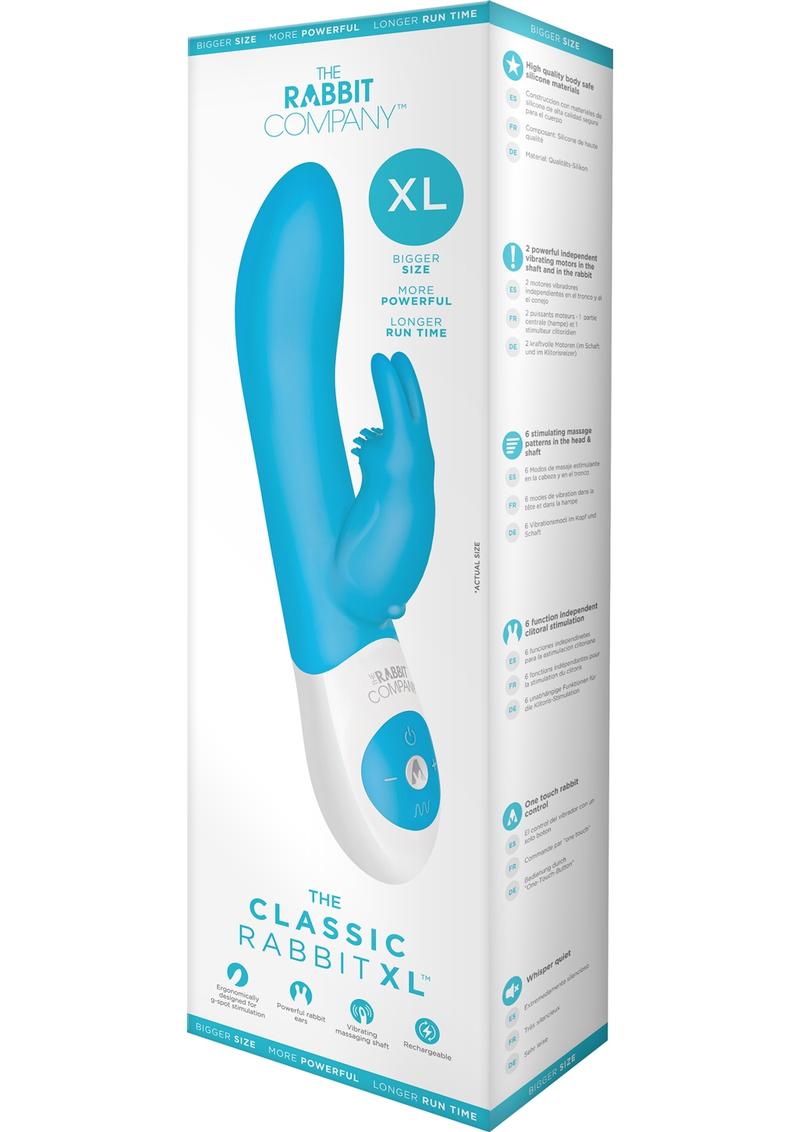 The Rabbit Company El clásico vibrador de silicona recargable por USB Rabbit XL Aqua