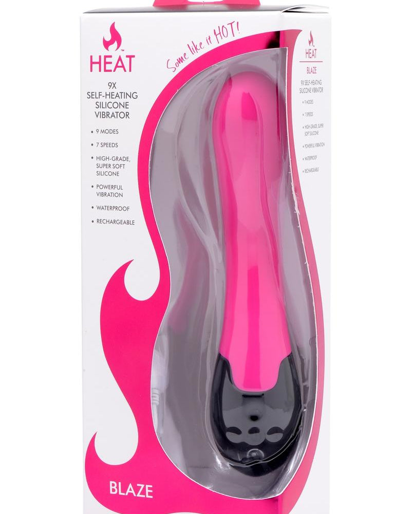 Vibrador de silicona autocalentable Heat Blaze 9x resistente al agua, color rosa intenso