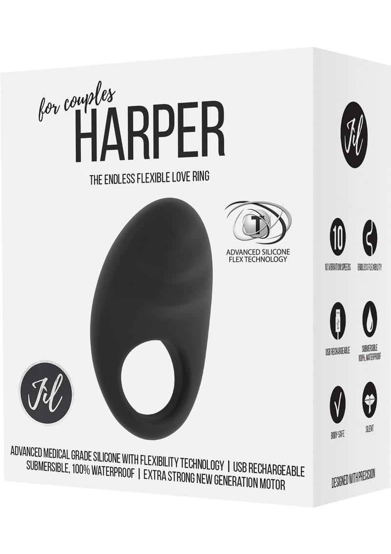 Jil Harper Flexible Silicone USB Rechargeable Love Ring Waterproof Black 3.5 Inch