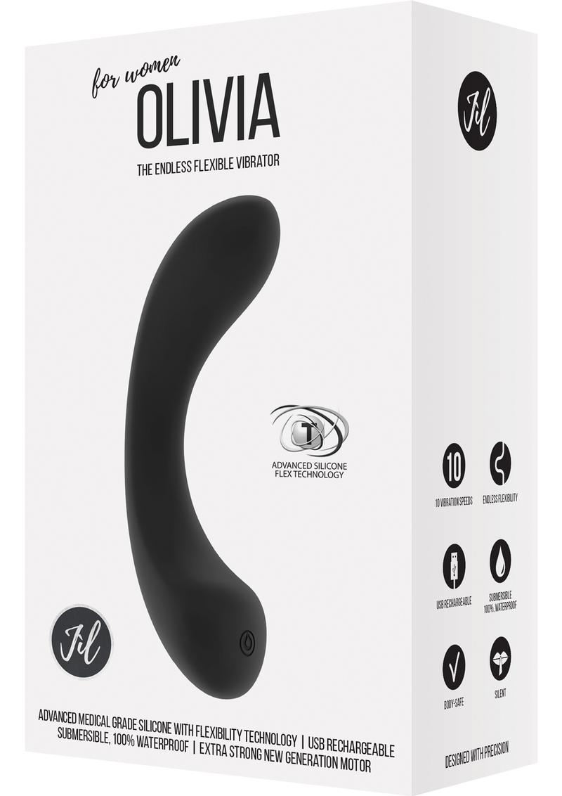 Vibrador recargable por USB de silicona flexible Jil Olivia, resistente al agua, color negro, 6,14 pulgadas