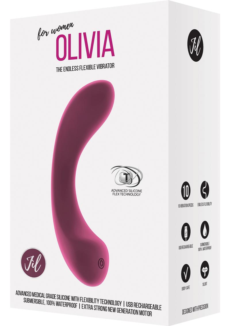 Vibrador recargable por USB de silicona flexible Jil Olivia, resistente al agua, color rosa, 6,14 pulgadas