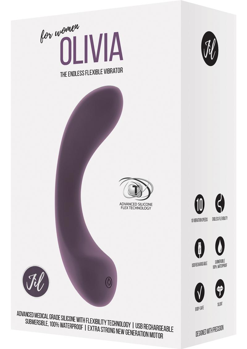 Vibrador recargable por USB de silicona flexible Jil Olivia, resistente al agua, morado, 6,14 pulgadas