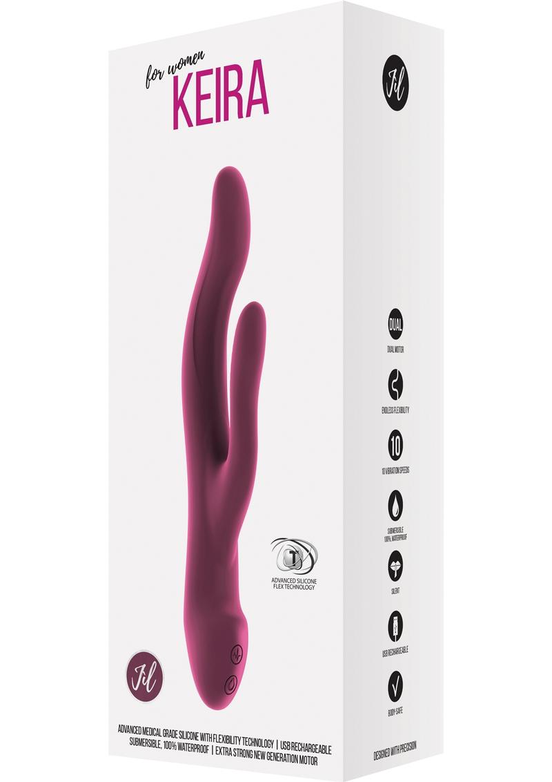 Vibrador de conejo recargable por USB de silicona flexible Jil Keira, resistente al agua, color rosa, 8,3 pulgadas