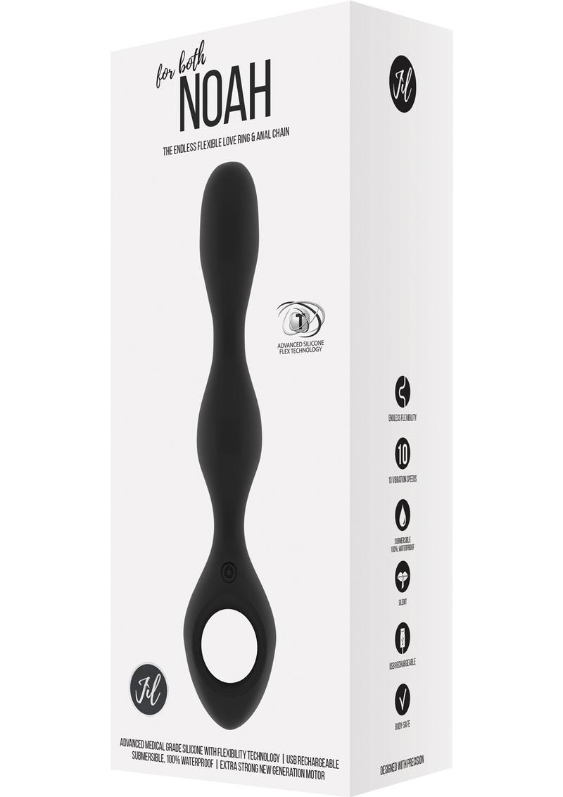 Vibrador y cadena anal recargables por USB de silicona flexible Jil Noah, resistente al agua, color negro, 8,6 pulgadas