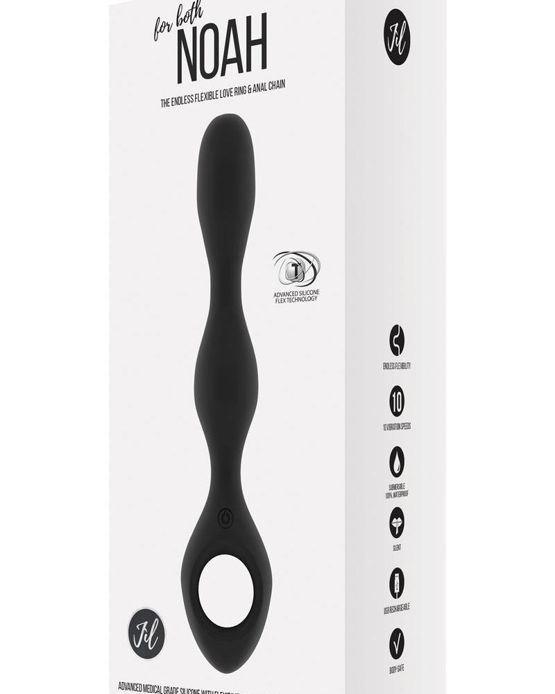 Jil Noah Flexible Silicone USB Rechargeable Vibrator  and Anal Chain Waterproof Black 8.6 Inch