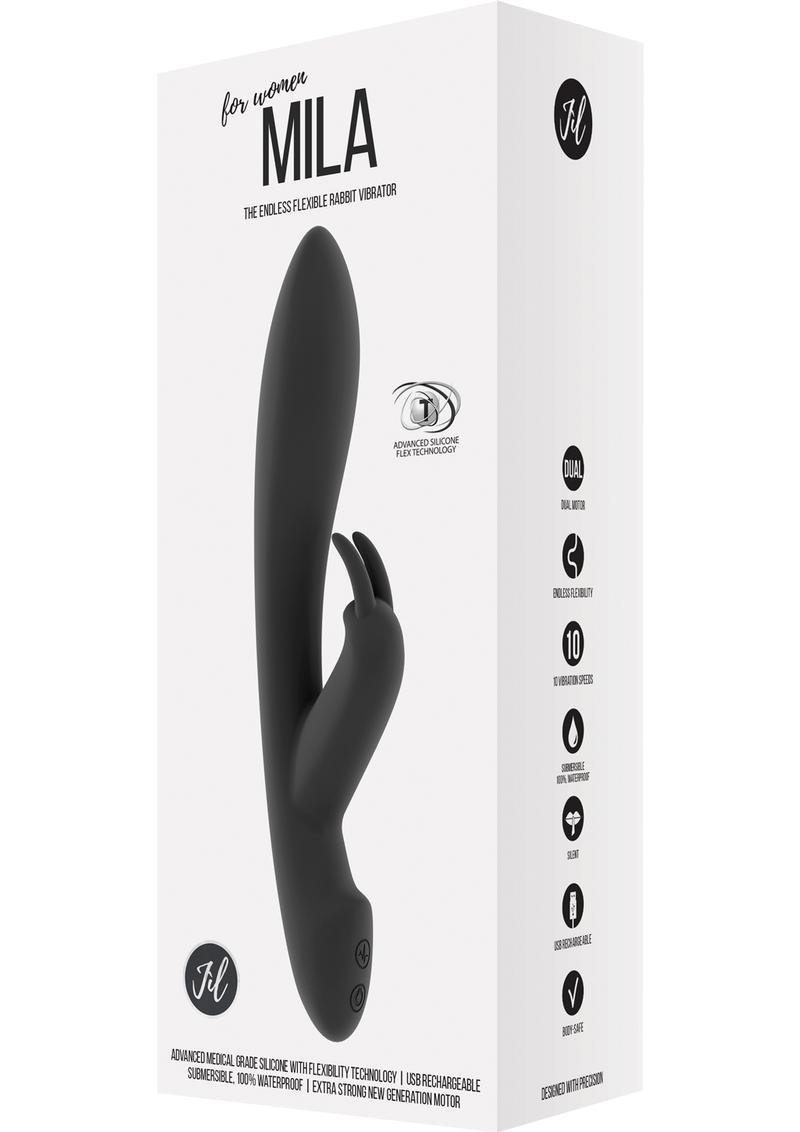 Vibrador de conejo recargable por USB de silicona flexible Jil Mila, resistente al agua, color negro, 8,6 pulgadas