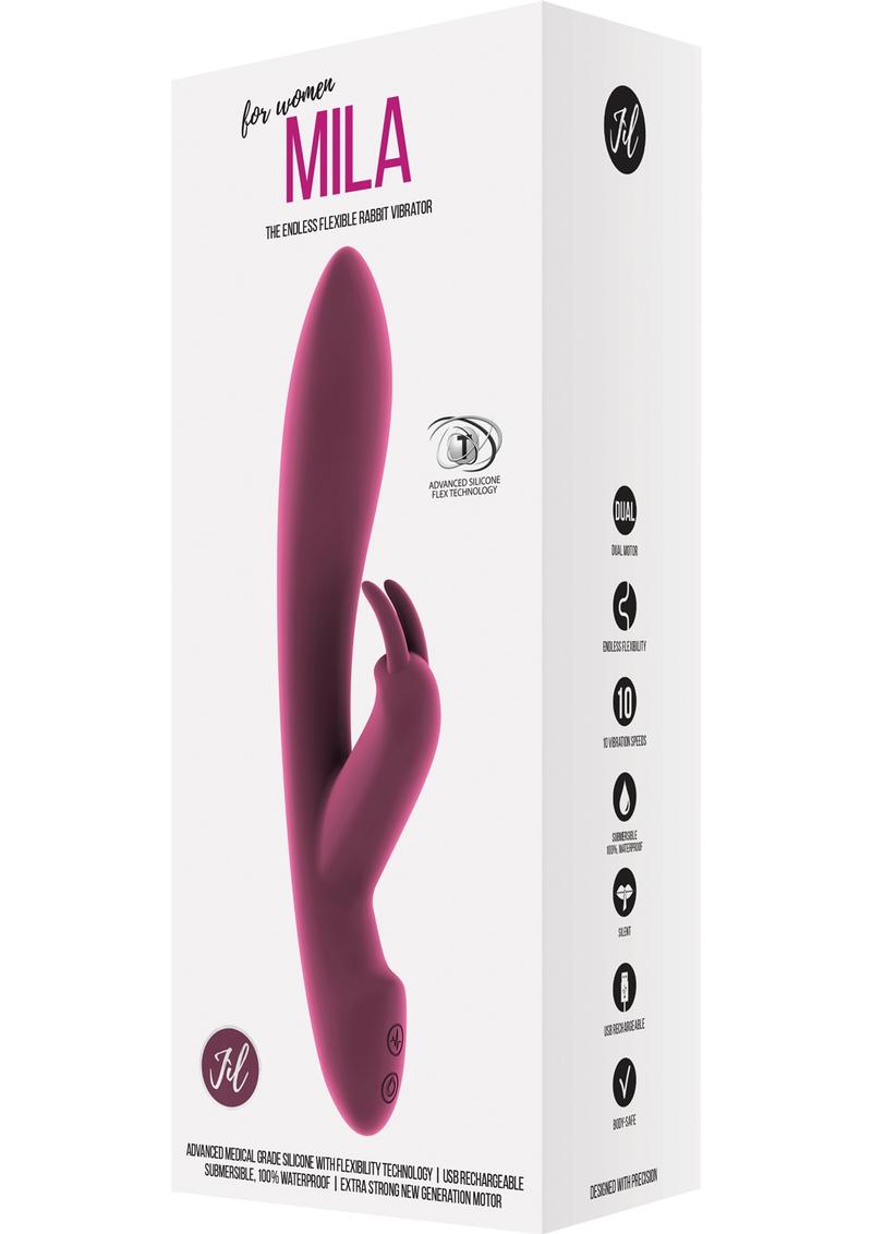 Vibrador de conejo recargable por USB de silicona flexible Jil Mila, resistente al agua, color rosa, 8,6 pulgadas