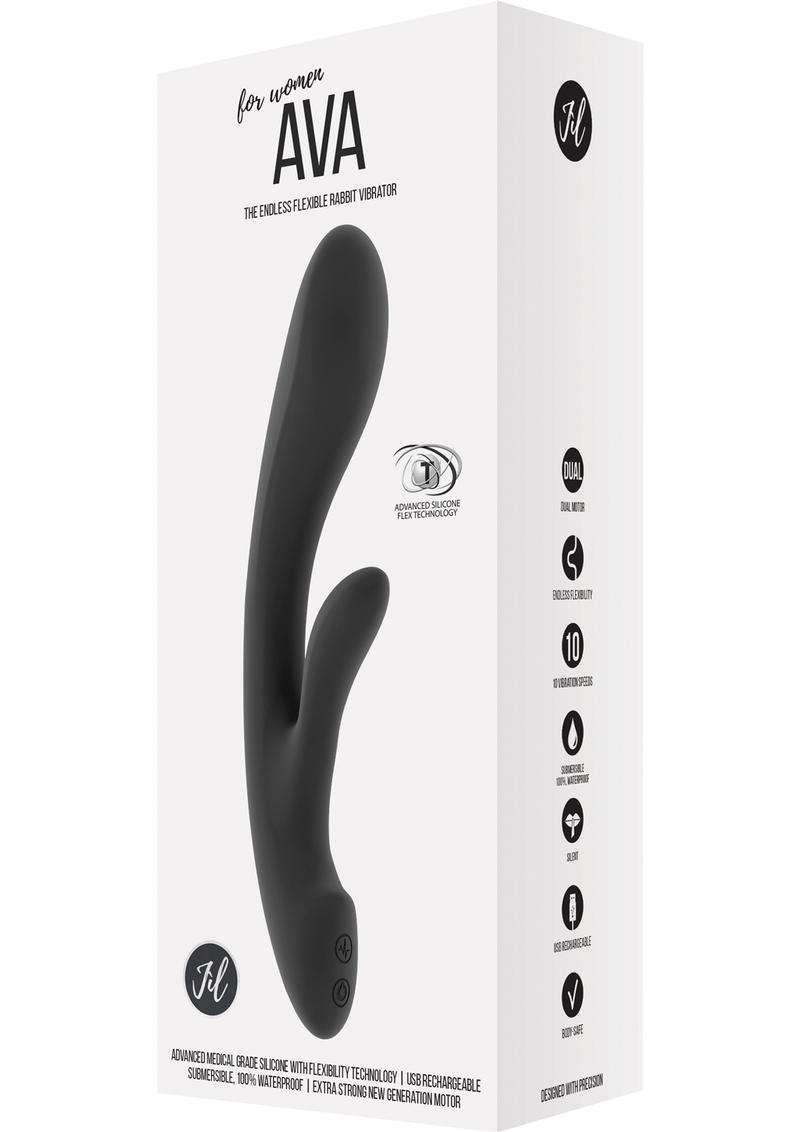 Vibrador de conejo recargable por USB de silicona flexible Jil Ava, resistente al agua, color negro, 8,6 pulgadas