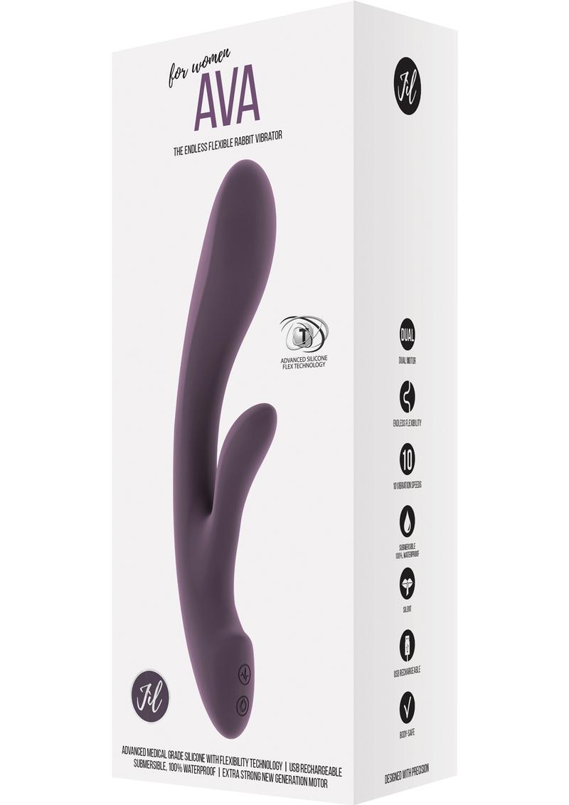Vibrador de conejo recargable por USB de silicona flexible Jil Ava, resistente al agua, morado, 8,6 pulgadas