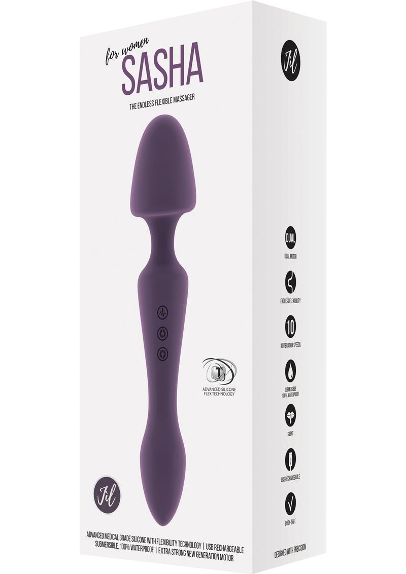 Jil Sasha Flexible Silicone USB Rechargeable Massager Vibrator Waterproof Purple 8.8 Inch