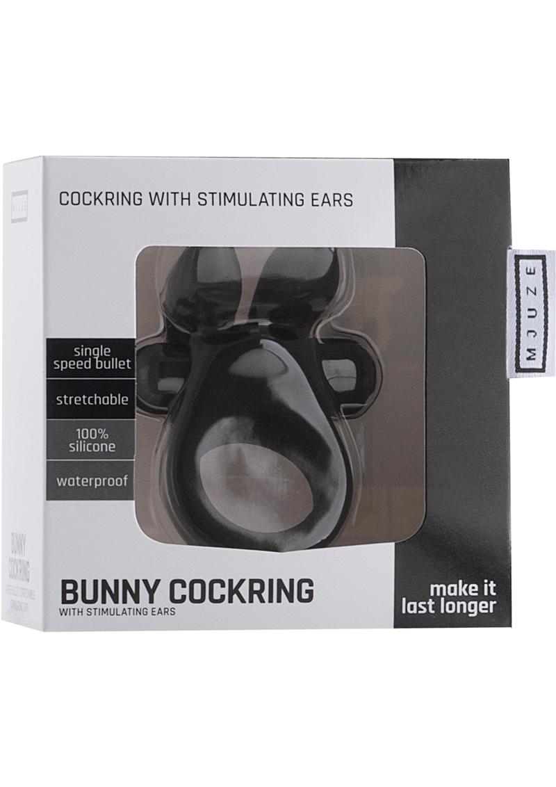 Mjuze Bunny Cockring Silicone Cockring With Stimulating Ears Waterproof Black