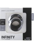 Mjuze Infinity Silicone Cock Ring Set Waterproof Black 2 Each Pack Large and Extra Large