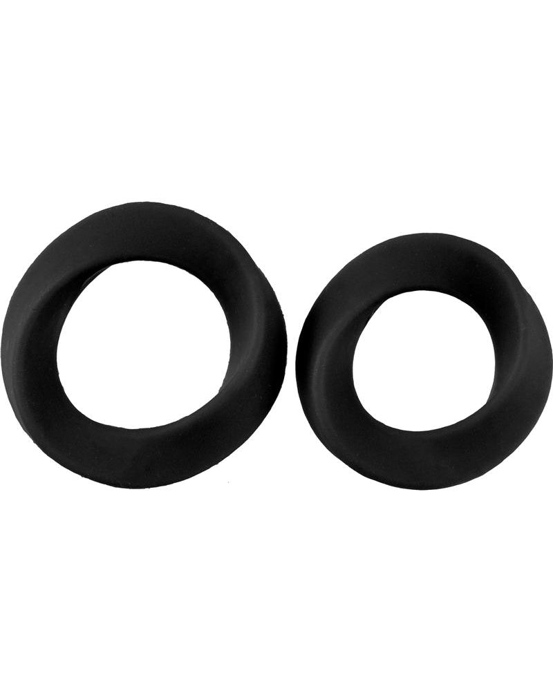 Mjuze Infinity Silicone Cock Ring Set Waterproof Black 2 Each Pack Large and Extra Large