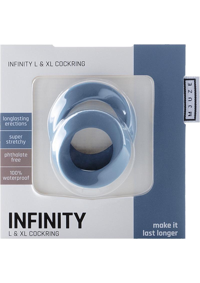 Mjuze Infinity Silicone Cock Ring Set Waterproof Blue 2 Each Pack Large and Extra Large