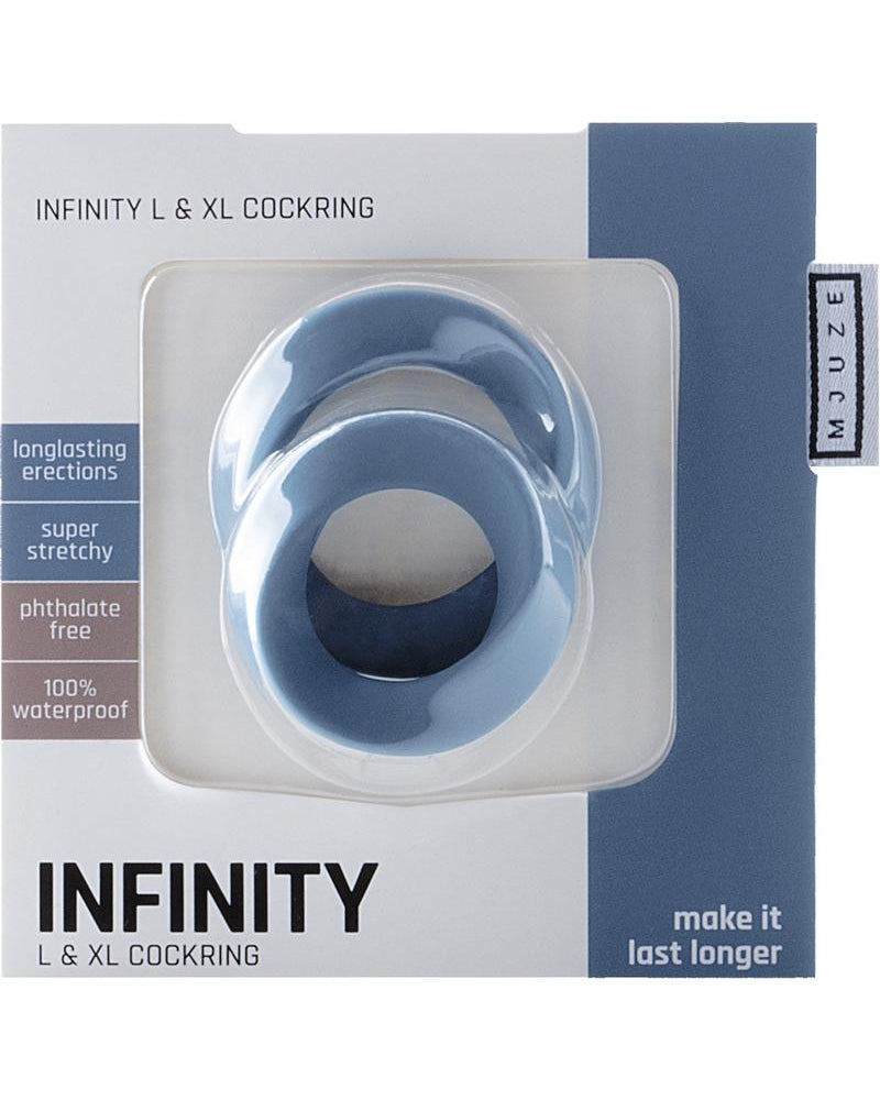 Mjuze Infinity Silicone Cock Ring Set Waterproof Blue 2 Each Pack Large and Extra Large