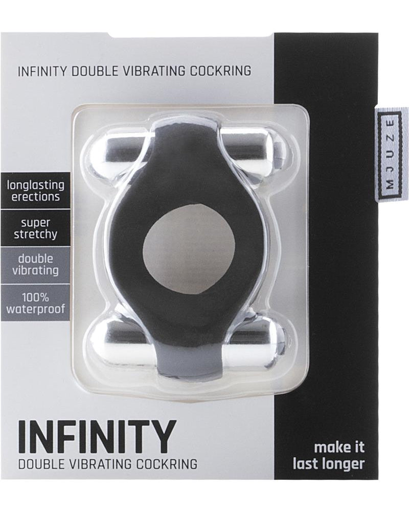 Mjuze Infinity Silicone Double Vibrating Cock Ring Waterproof Black 2.7 Inch