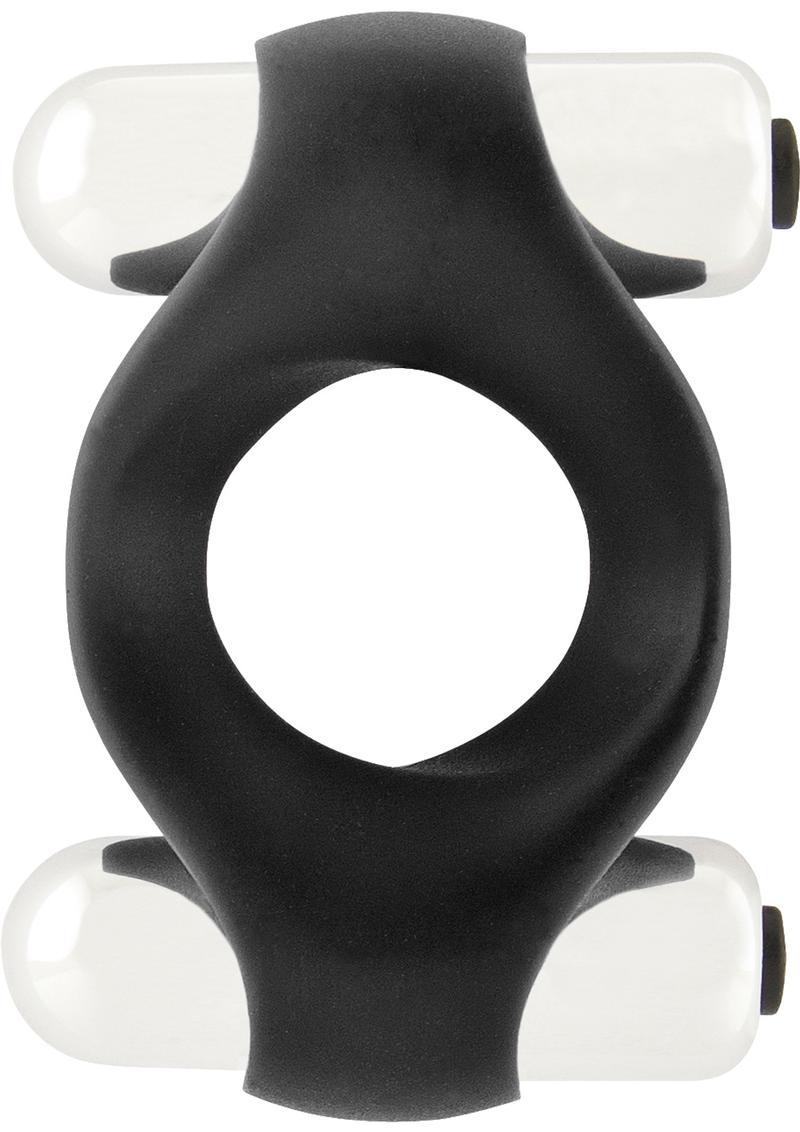 Mjuze Infinity Silicone Double Vibrating Cock Ring Waterproof Black 2.7 Inch