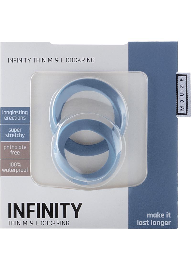 Mjuze Infinity Silicone Cock Ring Set Waterproof Blue 2 Each Pack Thin Medium and Large