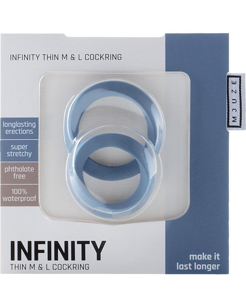 Mjuze Infinity Silicone Cock Ring Set Waterproof Blue 2 Each Pack Thin Medium and Large
