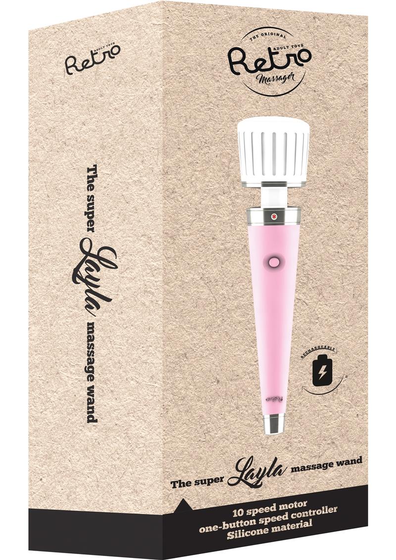 Varita de masaje de silicona retro Layla recargable por USB, resistente al agua, color rosa
