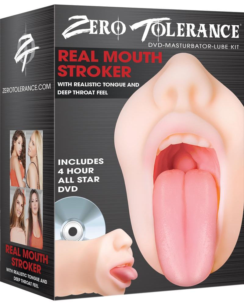 Zero Tolerance Real Mouth Stroker DVD Masturbator Lube Kit Flesh