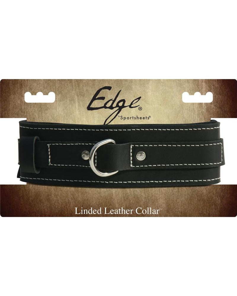 Edged Lined Leather Collar Adjustable Black