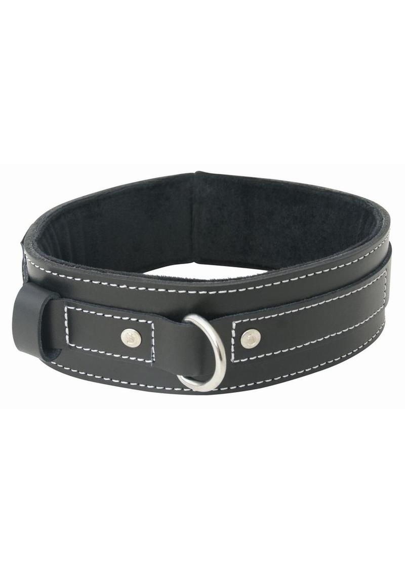 Edged Lined Leather Collar Adjustable Black