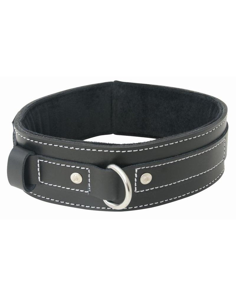 Edged Lined Leather Collar Adjustable Black