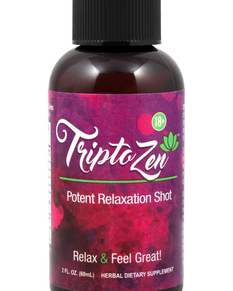 Shot relajante Tripto Zen, botella de 2 onzas, 12 botellas por mostrador