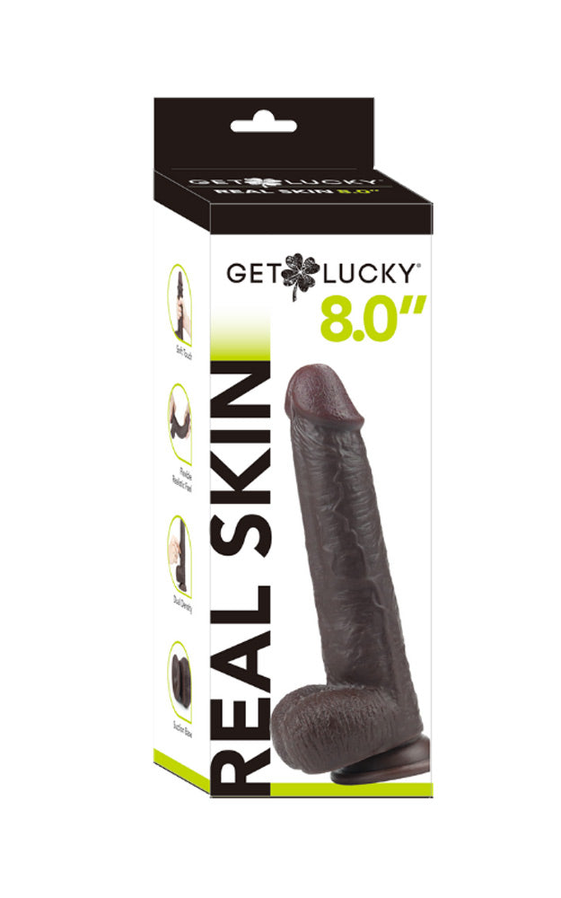 Get Lucky Real Skin 8 Dual Layer Dildo Dark Brown