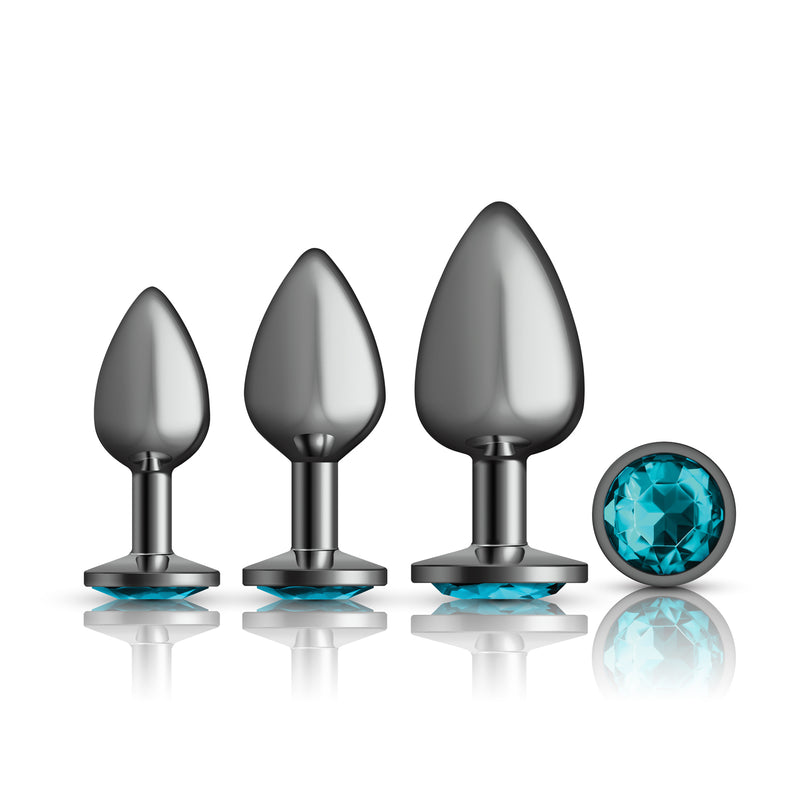 "Cheeky Charms - Metal Butt Plug Gunmetal - Round - Teal - Anal Trainer Kit VB-CC9150"