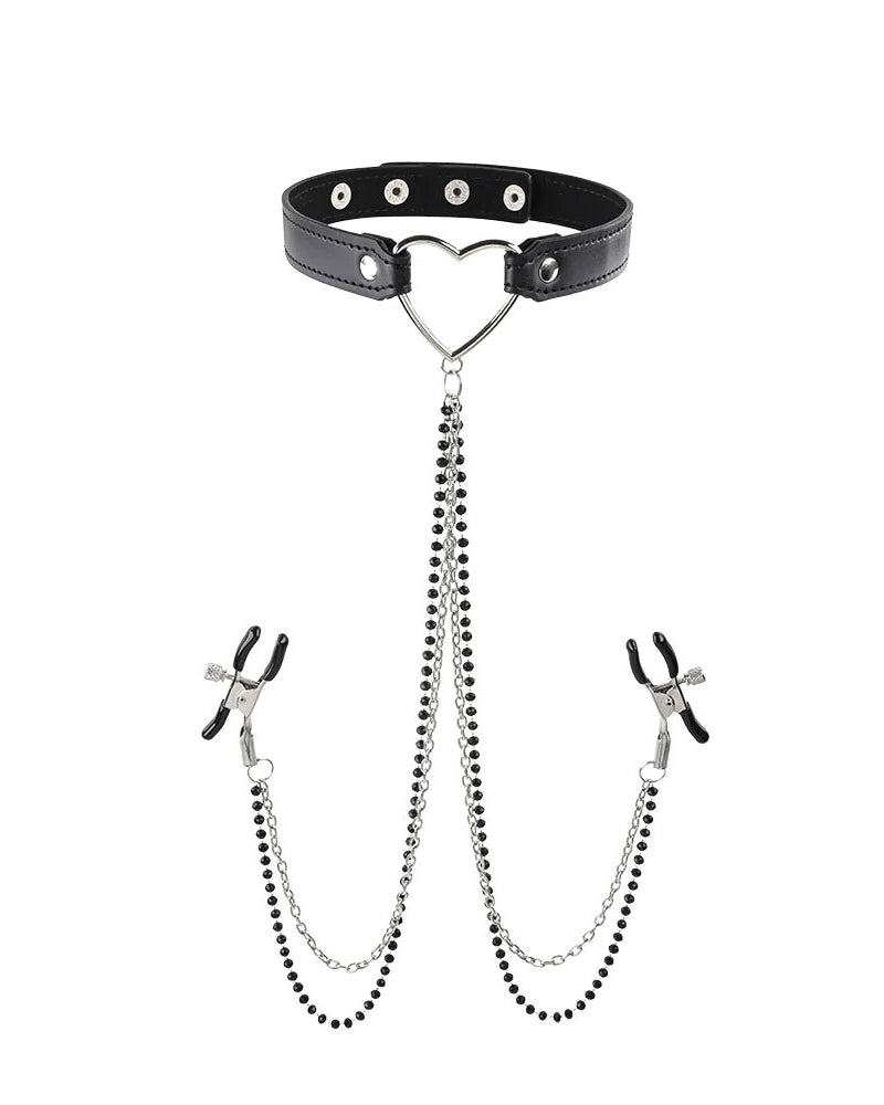 "Amor Collar With Nipple Clamps - Black SS09834"