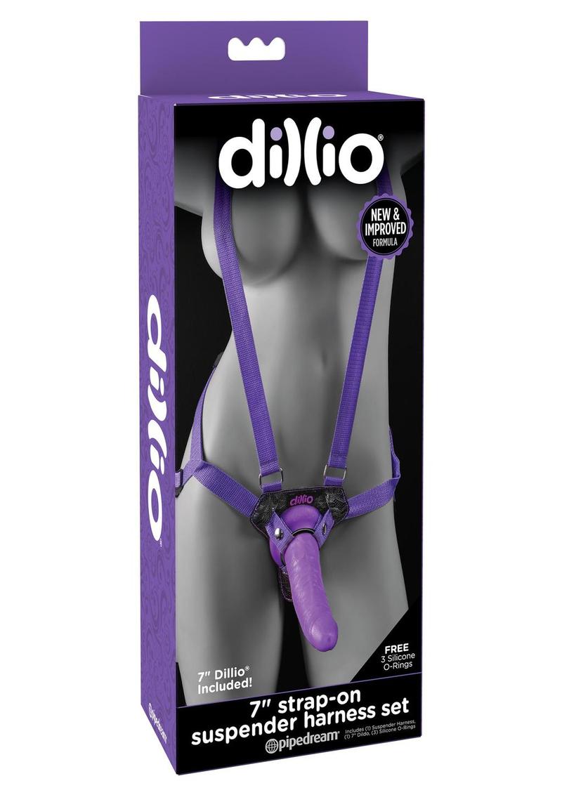 Dillio Strap-On Suspender Harness Set With Silicone Dong Purple 7 Inch