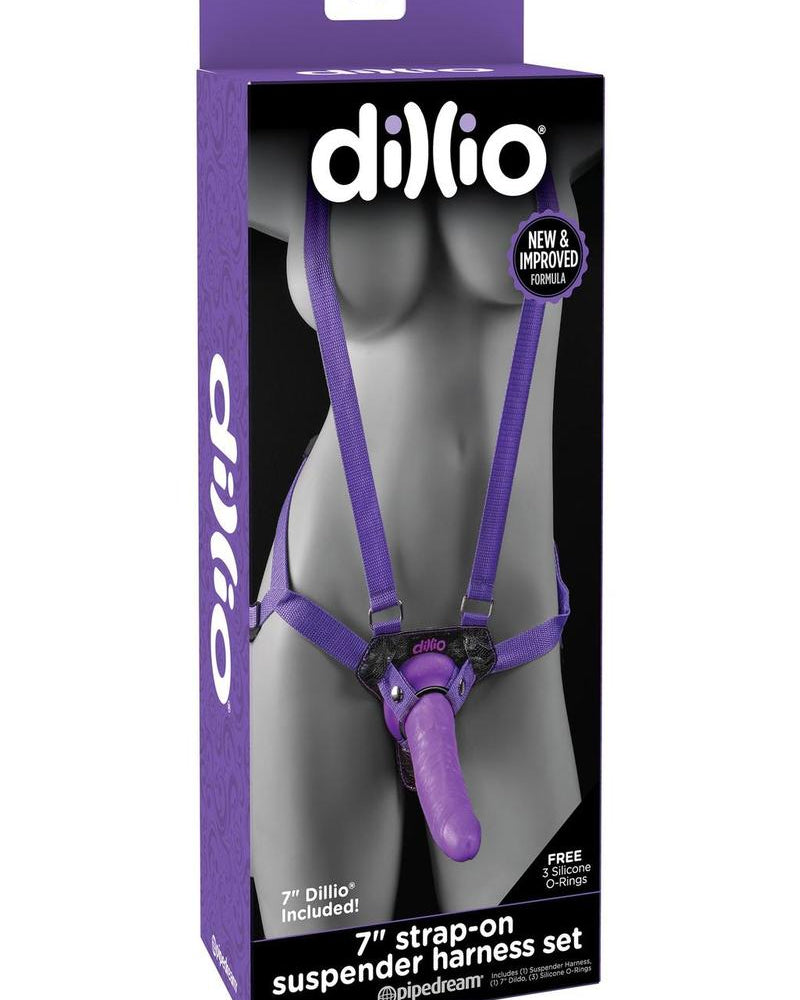 Dillio Strap-On Suspender Harness Set With Silicone Dong Purple 7 Inch
