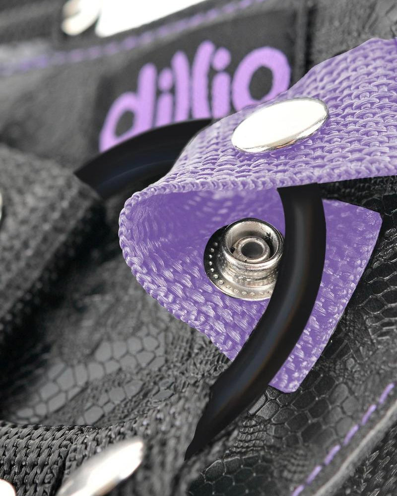 Dillio Strap-On Suspender Harness Set With Silicone Dong Purple 7 Inch