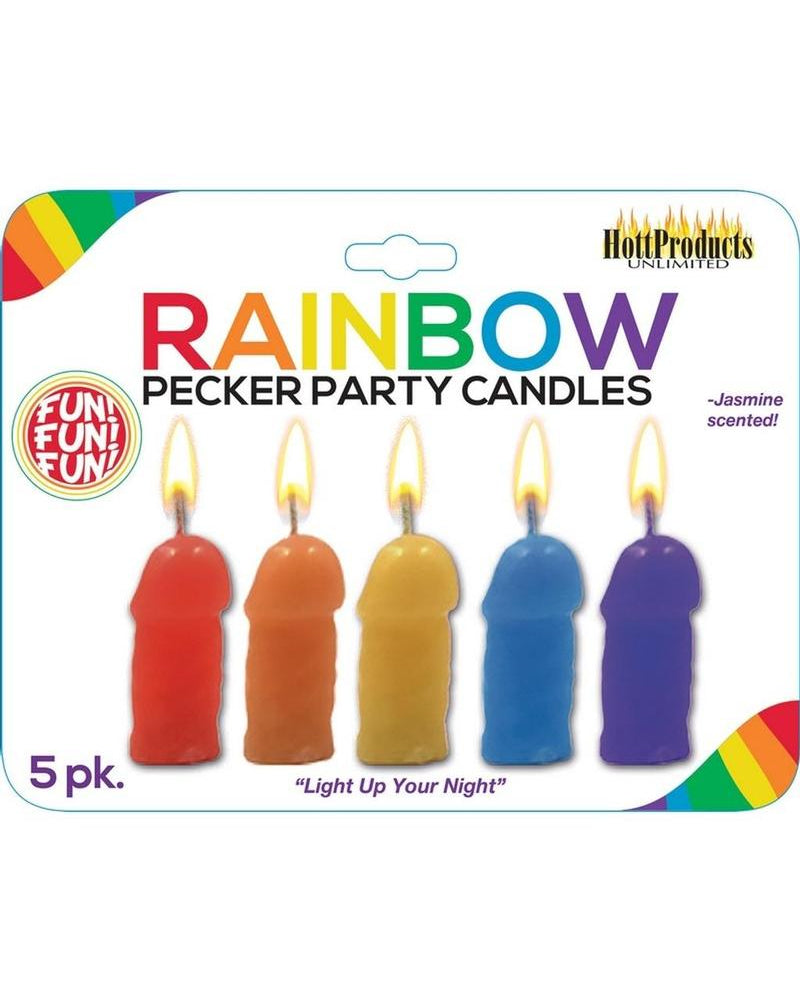 Rainbow Pecker Party Candles Assorted Colors 5 Each Per Pack