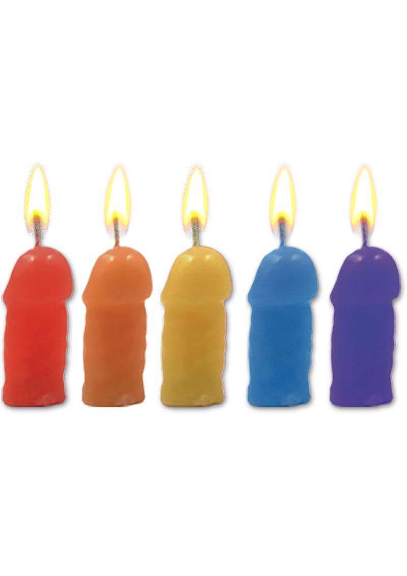 Rainbow Pecker Party Candles Assorted Colors 5 Each Per Pack