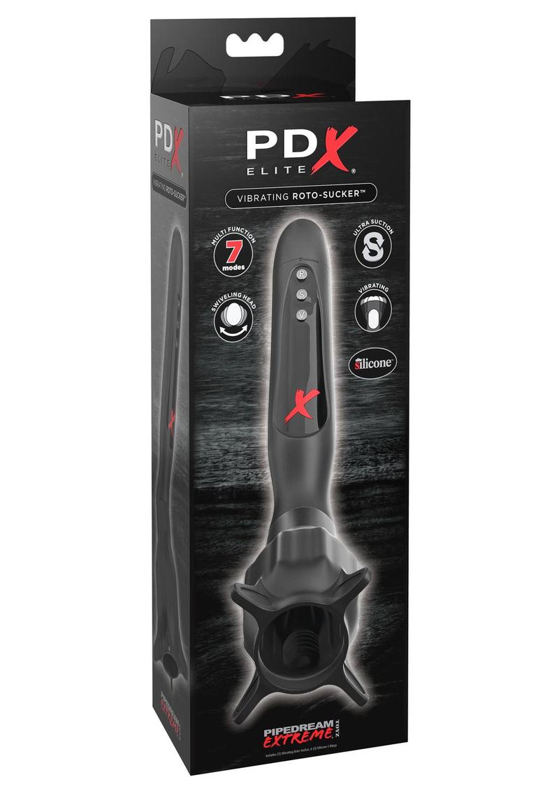 PDX Elite Vibrating Roto-Sucker Silicone Masturbator Black
