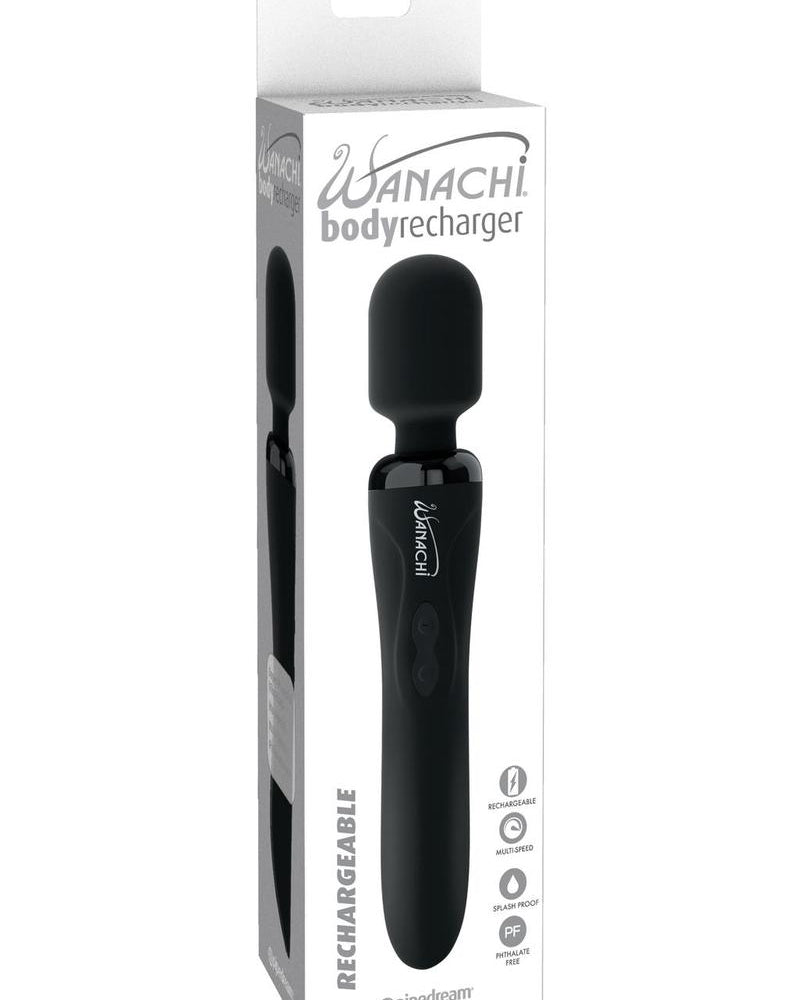 Masajeador de silicona Wanachi Body Recharger resistente a la ducha, color negro