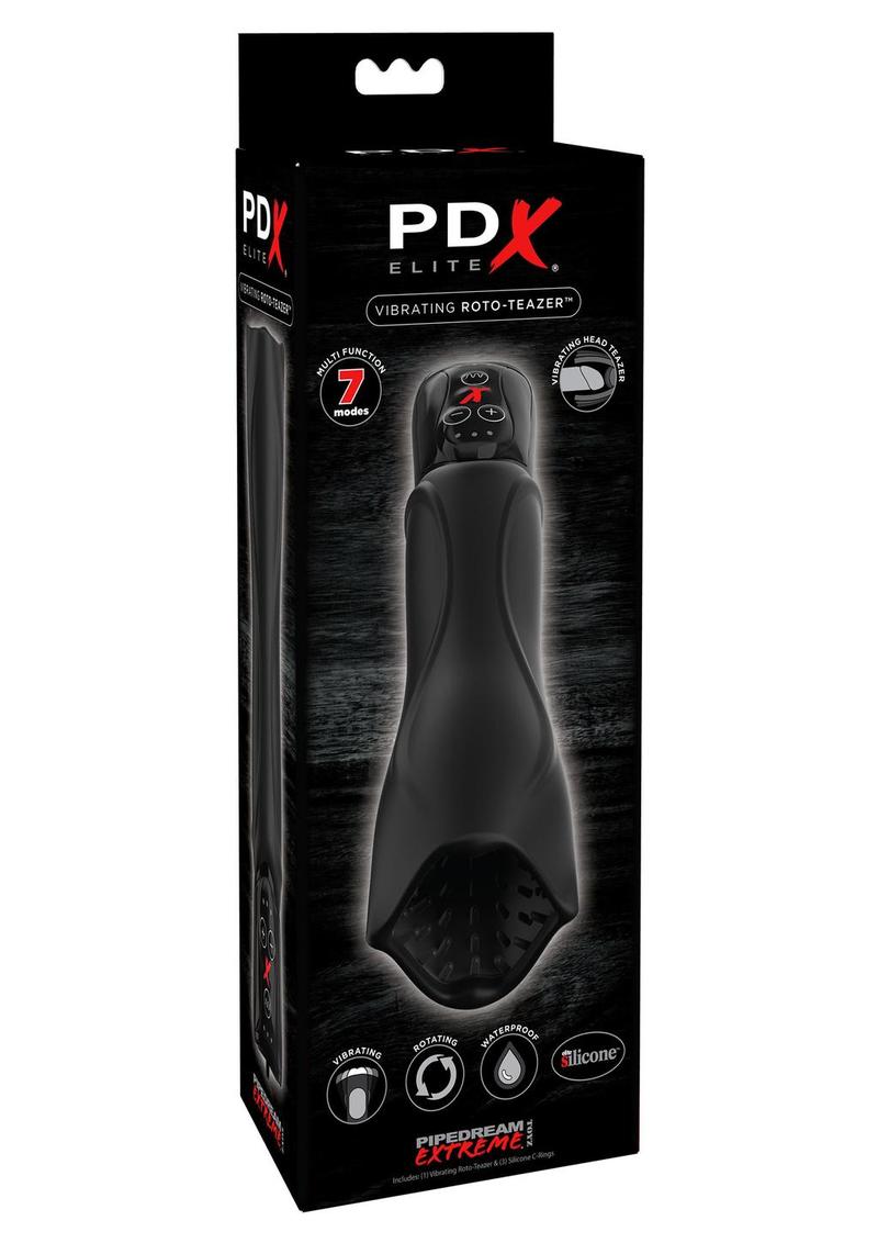 PDX Elite Roto-Teazer Vibrating Silicone Masturbator Waterproof Black