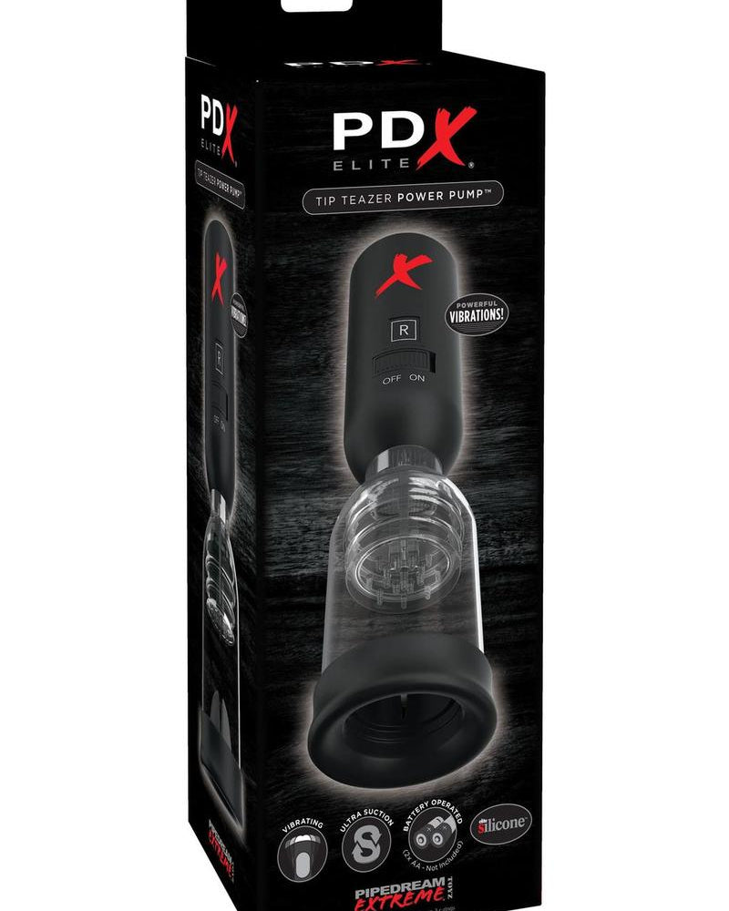 PDX Elite Tip Teazer Power Pump Vibrating Silicone Penis Pump Black