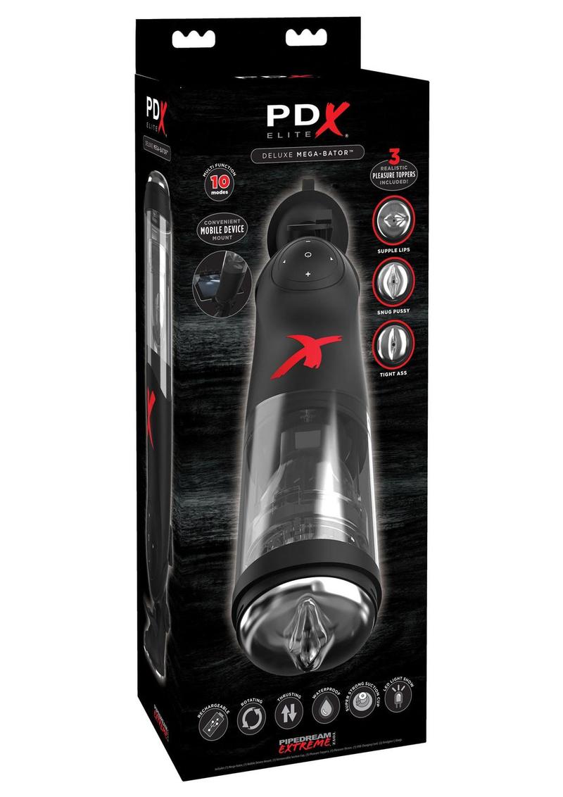 PDX Elite Deluxe Mega-Bator Rechargeable Thrusting Masturbator Waterproof Black