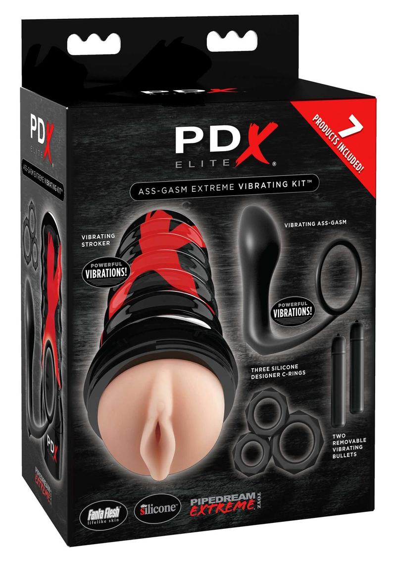 PDX Elite Ass-Gasm Extreme Silicone Vibrating Kit Black