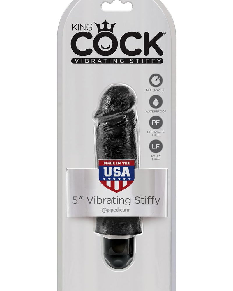 King Cock Vibrating Stiffy Realistic Dildo Waterproof Black 5 Inch