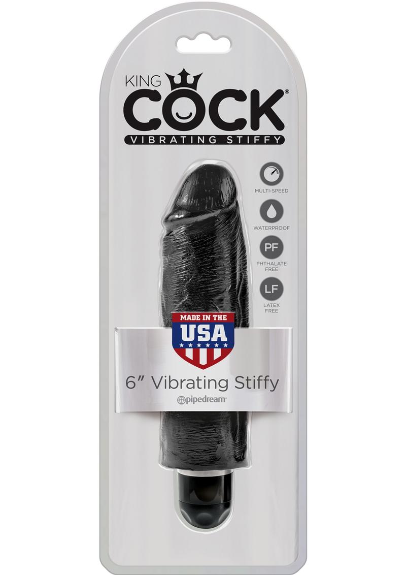 King Cock Vibrating Stiffy Realistic Dildo Waterproof Black 6 Inch