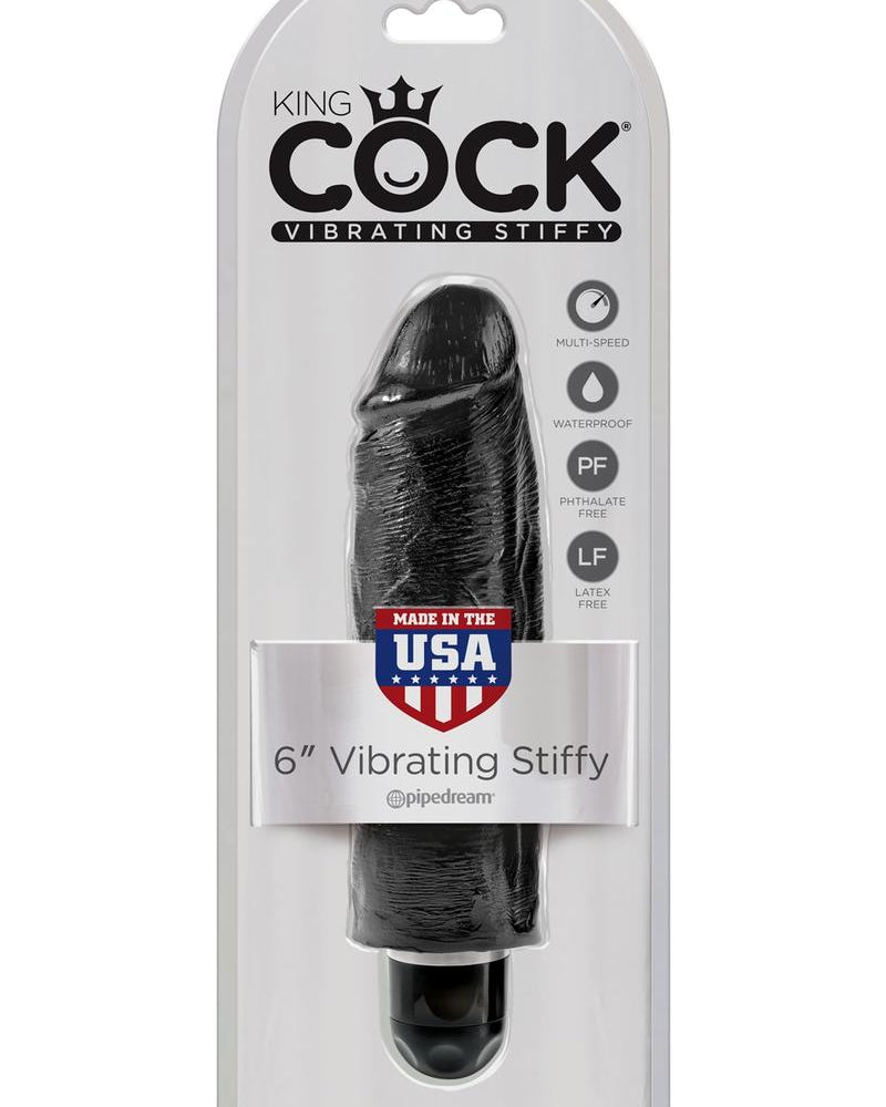 King Cock Vibrating Stiffy Realistic Dildo Waterproof Black 6 Inch