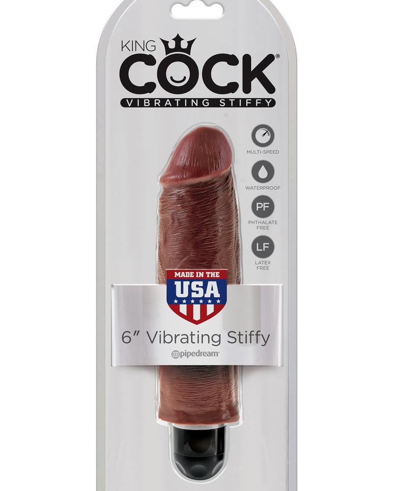 King Cock Vibrating Stiffy Realistic Dildo Waterproof Brown 6 Inch